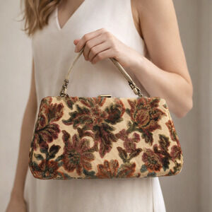 Vintage 1970s Floral Chenille Handbag – Plush Tapestry Upholstery Purse